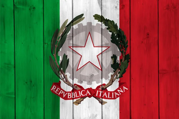 Vlajka Erb Itálie Texturovaném Pozadí Koncepční Koláž — Stock fotografie
