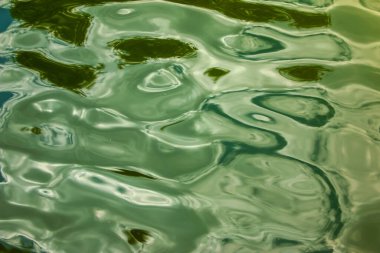 Water ripple texture background. Wavy water surface during sunset, golden light reflecting in the water.