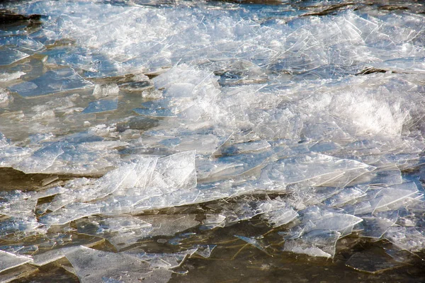 Παγωμένη Επιφάνεια Του Ποταμού Υφή Πάγου Καλυμμένη Χιόνι Χειμερινό Υπόβαθρο — Φωτογραφία Αρχείου