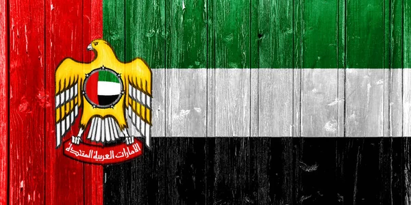 Flagge Und Wappen Der Vereinigten Arabischen Emirate Auf Strukturiertem Hintergrund — Stockfoto