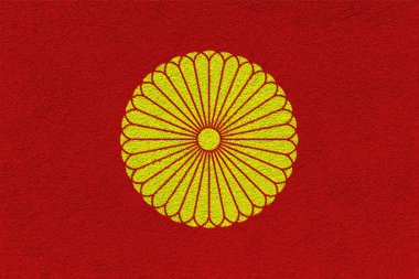 Japonya İmparatoru 'nun bayrağı. Japonya 'nın dokudaki imparatorluk standardı. Kavram kolajı.