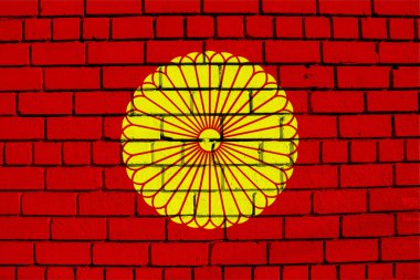 Japonya İmparatoru 'nun bayrağı. Japonya 'nın dokudaki imparatorluk standardı. Kavram kolajı.