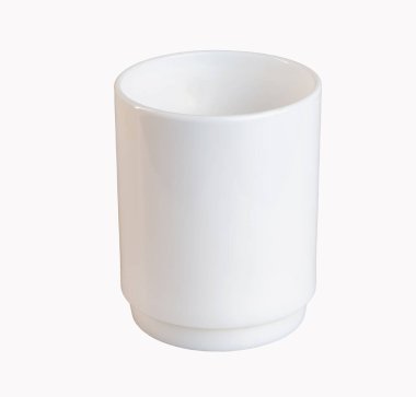 White cup on a white background. Side view. Mockup template