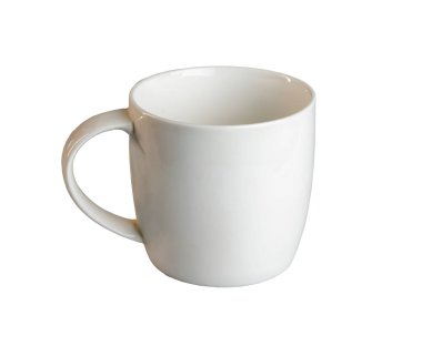 White cup on a white background. Side view. Mockup template