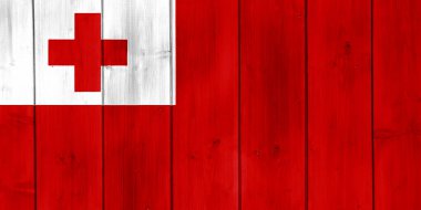 Flag of the Kingdom of Tonga on a textured background. Concept collage.