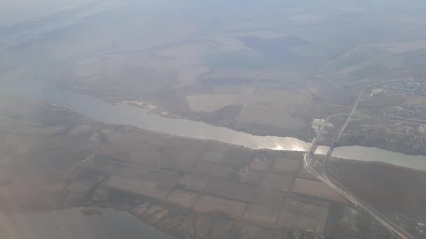 Widok Rzekę Dniepru Pobliżu Miasta Zaporoże Ukrainie Kabiny Latającego Samolotu — Wideo stockowe