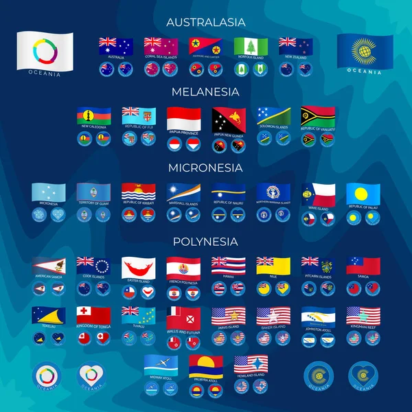 一组大洋洲国家国旗的图标 澳大利亚 波利尼西亚 密克罗尼西亚和美拉尼西亚 说明1 — 图库照片