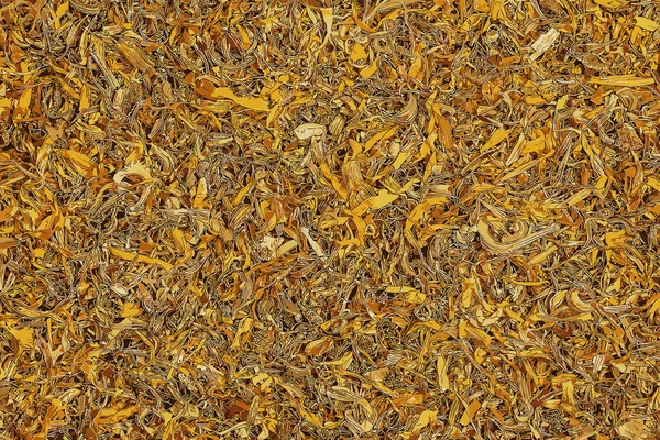 乾燥ハーブの背景のイラストCalendulaeフローレスまたは漢方薬で使用されるマリーゴールド花弁 ハーブ療法の概念 有効成分 Calendula Officinalis — ストック写真