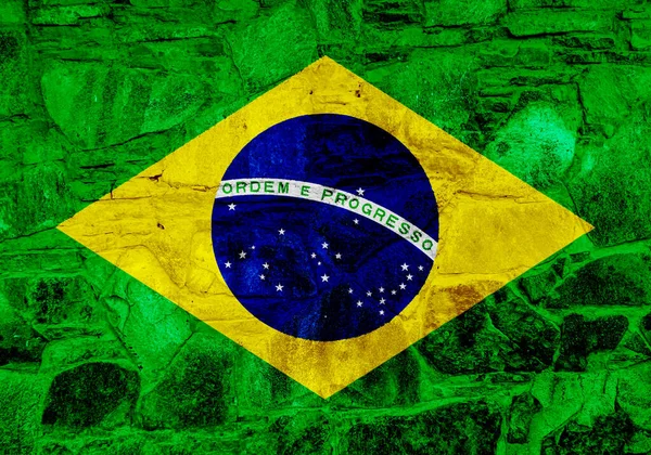 Vlajka Brazílie Texturovaném Pozadí Koncepční Koláž — Stock fotografie