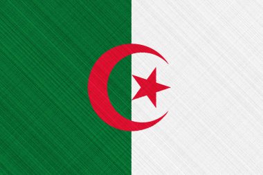 Cezayir Halk Demokratik Cumhuriyeti bayrağı dokulu bir arka planda. Kavram kolajı.