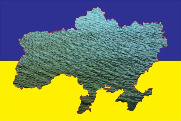 Colagem Conceitos Bandeira Ucrânia Com Mapa Contorno Cheio Água Acidente — Fotografia de Stock