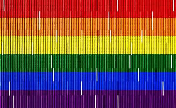 Flaga Społeczności Lgbt Tle Drewnianej Struktury Desek Tęczowy Symbol Kultury — Zdjęcie stockowe