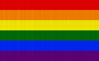Kumaş dokusunun arka planında LGBT topluluğunun bayrağı. Eşcinsel kültürünün gökkuşağı sembolü. Kavram kolajı. Gururun sembolü..