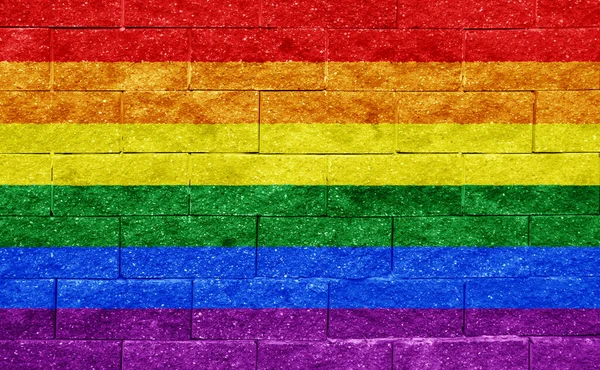 Flagge Der Lgbt Community Auf Dem Hintergrund Einer Steinmauer Regenbogensymbol — Stockfoto