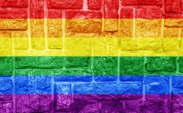 Vlag Van Lgbt Gemeenschap Achtergrond Van Een Stenen Muur Regenboog — Stockfoto