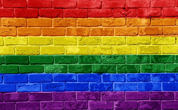 Bandeira Comunidade Lgbt Fundo Muro Pedra Símbolo Arco Íris Cultura — Fotografia de Stock