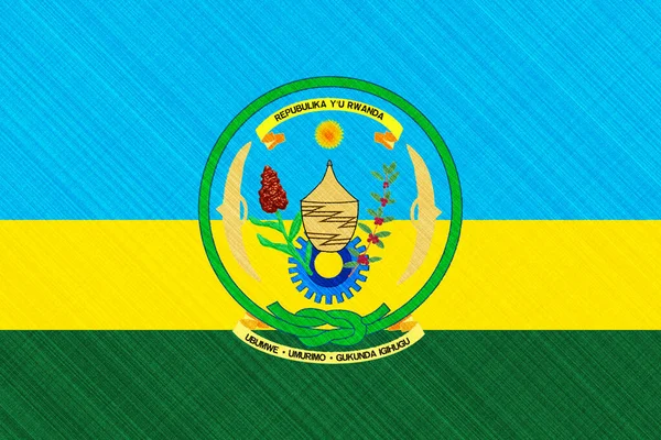 Ruanda Cumhuriyeti Bayrağı Dokulu Bir Arka Planda Kavram Kolajı — Stok fotoğraf