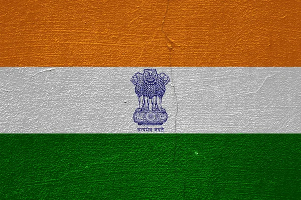 Flagge Und Wappen Der Republik Indien Auf Strukturiertem Hintergrund Konzeptcollage — Stockfoto