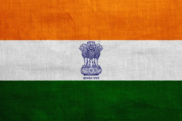 Flagge Und Wappen Der Republik Indien Auf Strukturiertem Hintergrund Konzeptcollage — Stockfoto