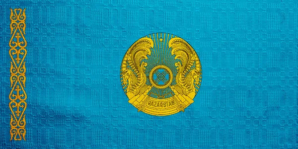 Vlajka Erb Republika Kazachstán Texturovaném Pozadí Koncepční Koláž — Stock fotografie