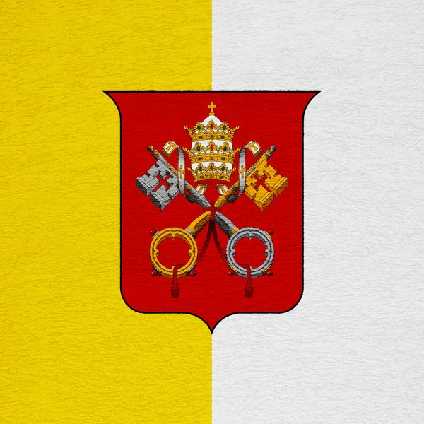有纹理背景的梵蒂冈城邦的旗帜和纹章 概念拼贴 — 图库照片