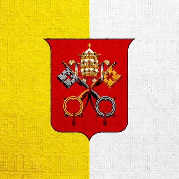 Flagge Und Wappen Des Vatikanstaates Auf Strukturiertem Hintergrund Konzeptcollage — Stockfoto