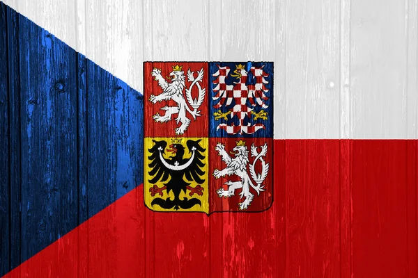 Bandera Escudo Armas República Checa Sobre Fondo Texturizado Concepto Collage —  Fotos de Stock