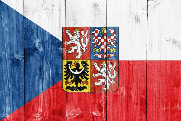 テクスチャの背景にチェコ共和国の国旗と紋章 コンセプトコラージュ — ストック写真