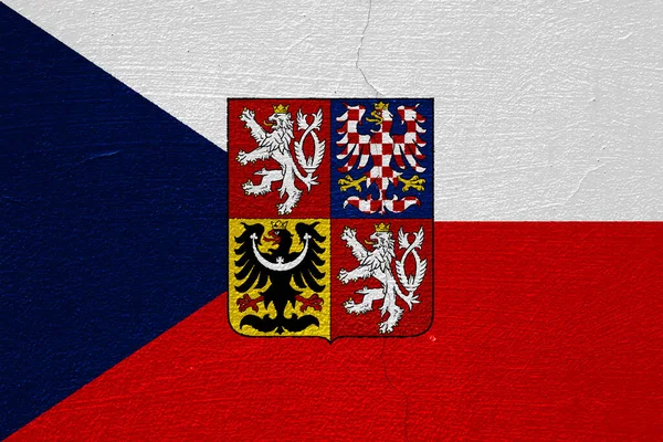 Flaga Herb Republiki Czeskiej Teksturowanym Tle Kolaż Koncepcyjny — Zdjęcie stockowe