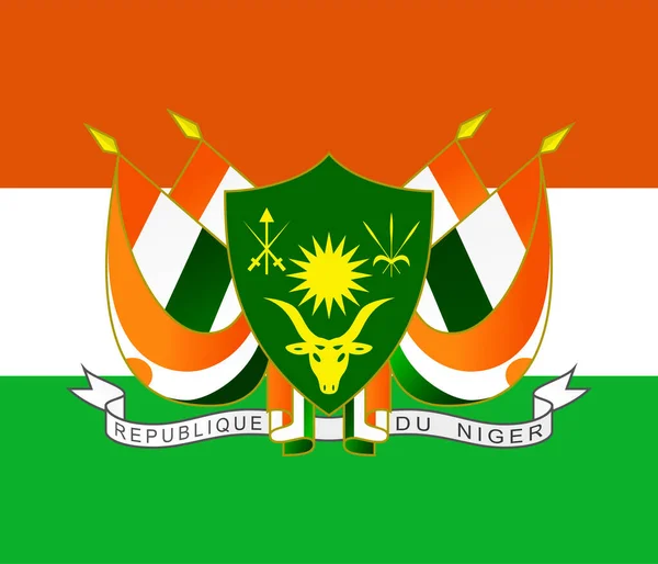 Bandeira Oficial Atual Brasão Armas República Níger Bandeira Estado Níger — Fotografia de Stock