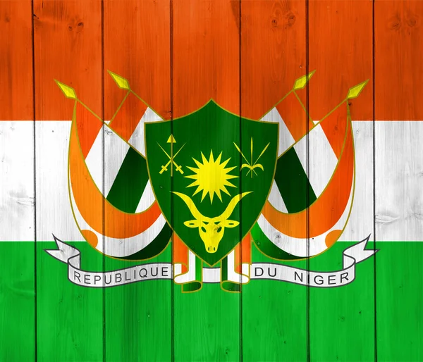 Bendera Dan Lambang Negara Republik Niger Latar Belakang Bertekstur Konsep — Stok Foto