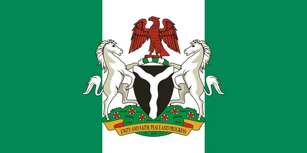 尼日利亚联邦共和国目前的正式国旗和国徽 尼日利亚的国旗 说明1 — 图库照片