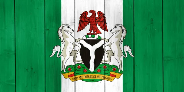 Nijerya Federal Cumhuriyeti Bayrağı Arması Dokulu Bir Arka Planda Kavram — Stok fotoğraf