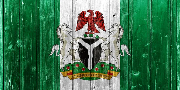Vlag Wapen Van Federale Republiek Nigeria Een Gestructureerde Achtergrond Concept — Stockfoto