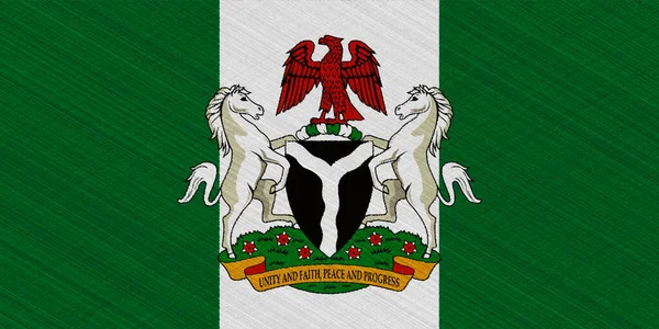 Σημαία Και Εθνόσημο Της Ομοσπονδιακής Δημοκρατίας Της Νιγηρίας Ανάγλυφο Φόντο — Φωτογραφία Αρχείου