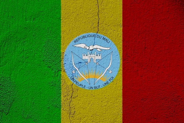 Flagge Und Wappen Der Republik Mali Auf Strukturiertem Hintergrund Konzeptcollage — Stockfoto