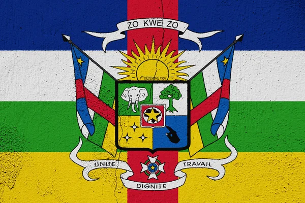 Bandera Escudo Armas República Centroafricana Sobre Fondo Texturizado Concepto Collage — Foto de Stock