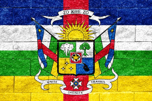 Σημαία Και Εθνόσημο Της Κεντροαφρικανικής Δημοκρατίας Ανάγλυφο Φόντο Κολάζ Έννοιας — Φωτογραφία Αρχείου