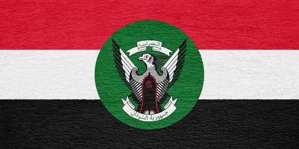 Flagge Und Wappen Der Republik Sudan Auf Strukturiertem Hintergrund Konzeptcollage — Stockfoto