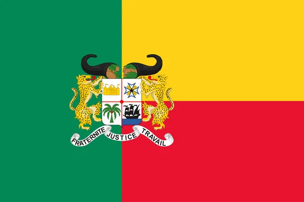 Officiële Huidige Vlag Wapen Van Republiek Benin Staatsvlag Van Benin — Stockfoto