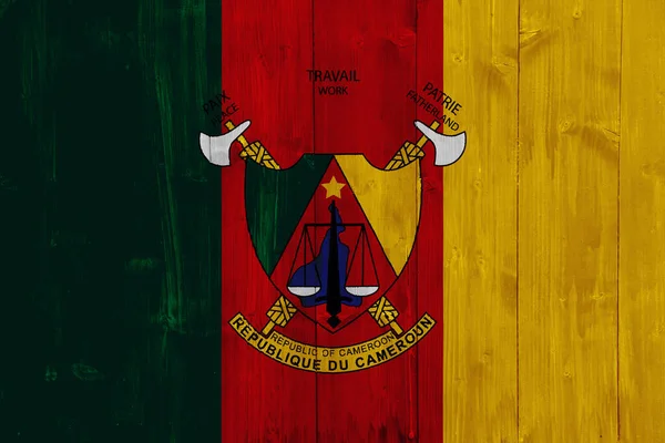 喀麦隆共和国在纹理背景上的国旗和国徽 概念拼贴 — 图库照片
