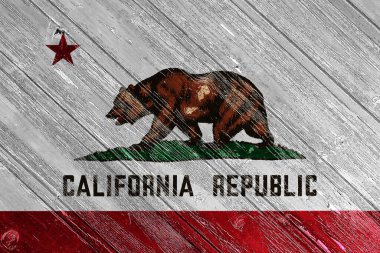 Amerika Birleşik Devletleri California bayrağı dokulu bir arka planda. Kavram kolajı.