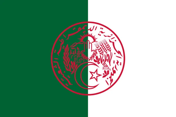 阿尔及利亚民主人民共和国或阿尔及利亚国旗的旗帜和国徽 阿拉伯国家 北非国家 — 图库照片