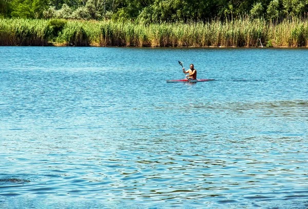 Dnipro Ukraine 2023 Technique Rowing Single Athlete Kayak Paddle Splash — Stock Photo, Image