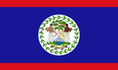 Belize 'nin resmi bayrağı ve arması. Belize bayrağı. Görüntü.