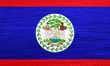 Belize 'nin bayrakları ve arması dokulu bir arka planda. Kavram kolajı.