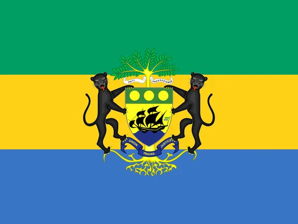 Gabon Cumhuriyeti Nin Resmi Bayrağı Arması Gabon Eyalet Bayrağı Görüntü — Stok fotoğraf