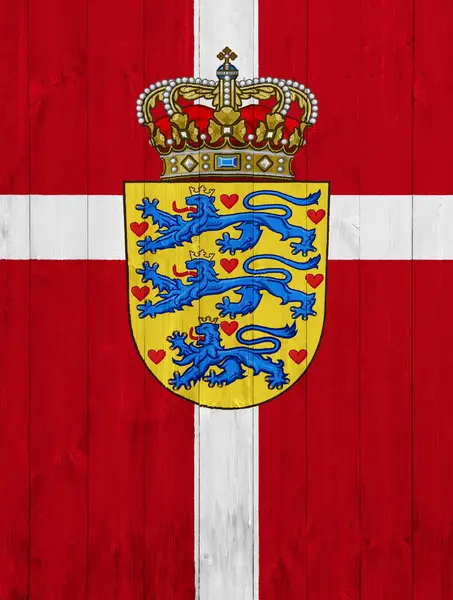 Bandeira Brasão Armas Dinamarca Sobre Fundo Texturizado Colagem Conceitos — Fotografia de Stock