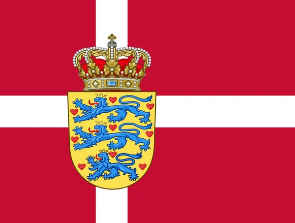 Bandera Oficial Actual Escudo Dinamarca Bandera Del Estado Dinamarca Ilustración —  Fotos de Stock