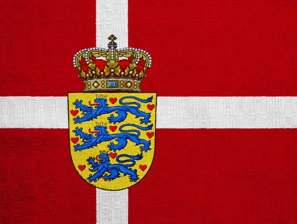 Danmarks Flagga Och Vapensköld Strukturerad Bakgrund Begreppscollage — Stockfoto